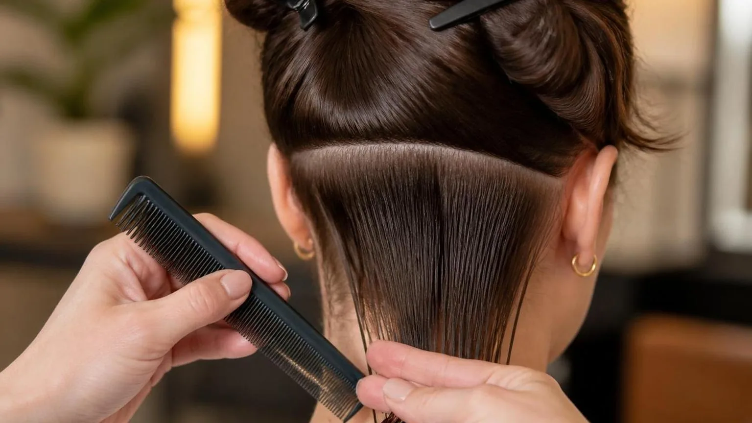 Side-by-side of two finishes on the same hair type, in natural daylight