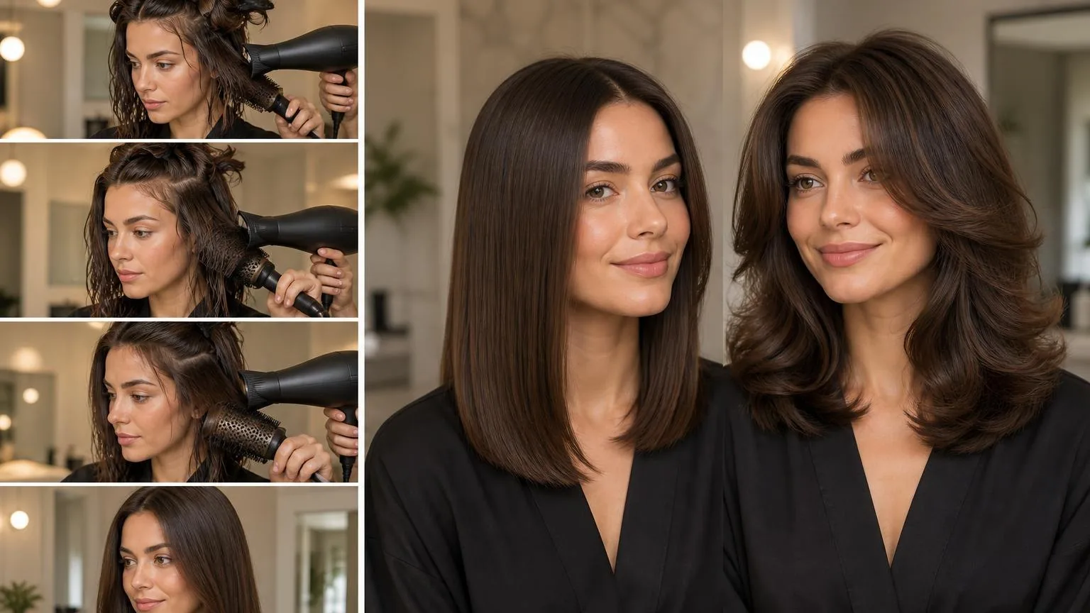 Step-by-step sectioning at the nape, close-up, in natural daylight