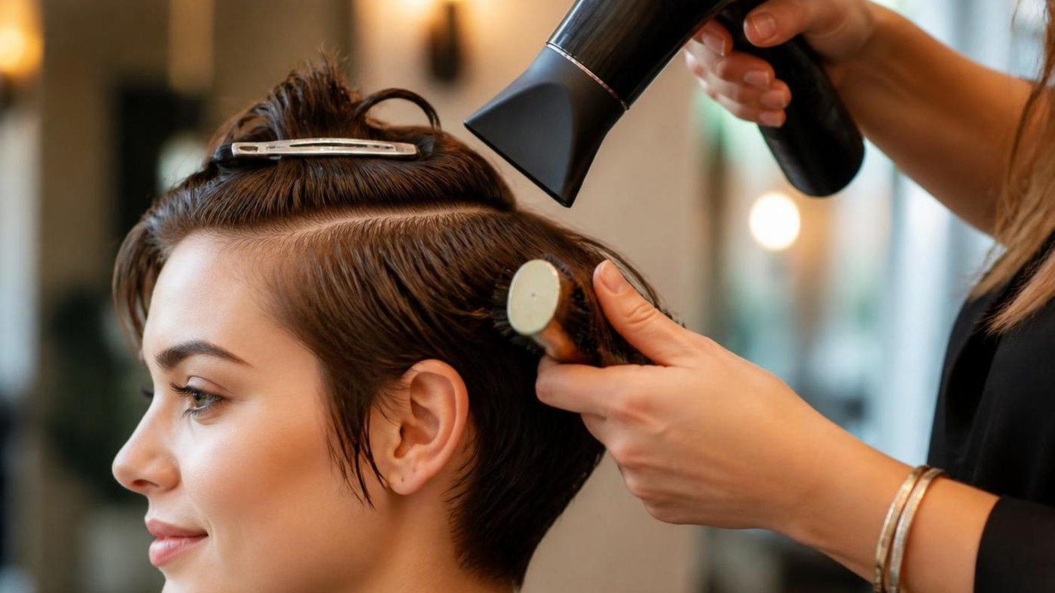 Blow drying short hair without losing the shape — shown step by step in this guide
