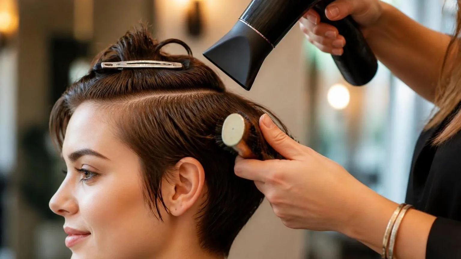 Side-by-side of two finishes on the same hair type, as it happens at the chair