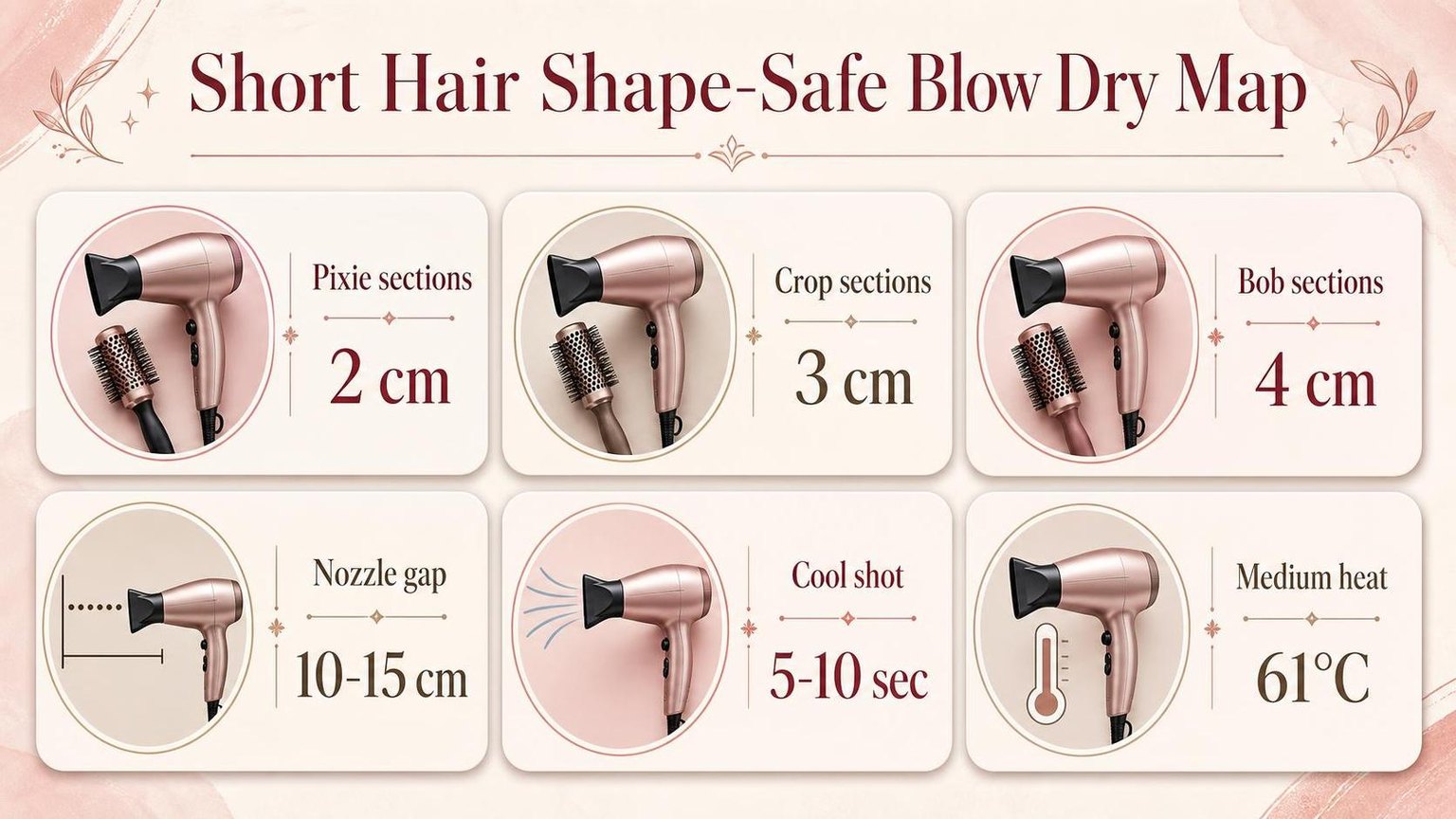 Short Hair Shape-Safe Blow Dry Map — the key figures from this guide at a glance