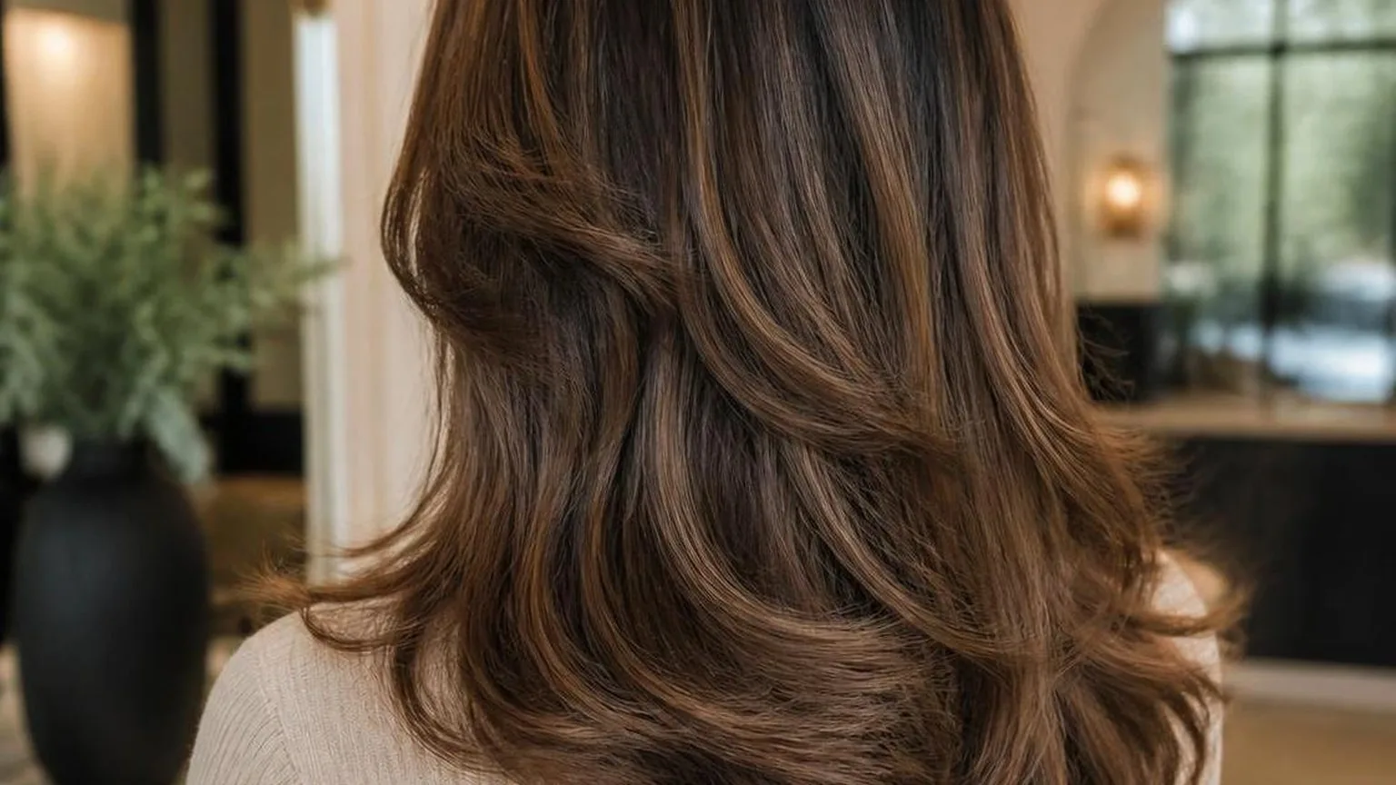 A client at the basin before the blow dry begins, warm light, during a real blow dry