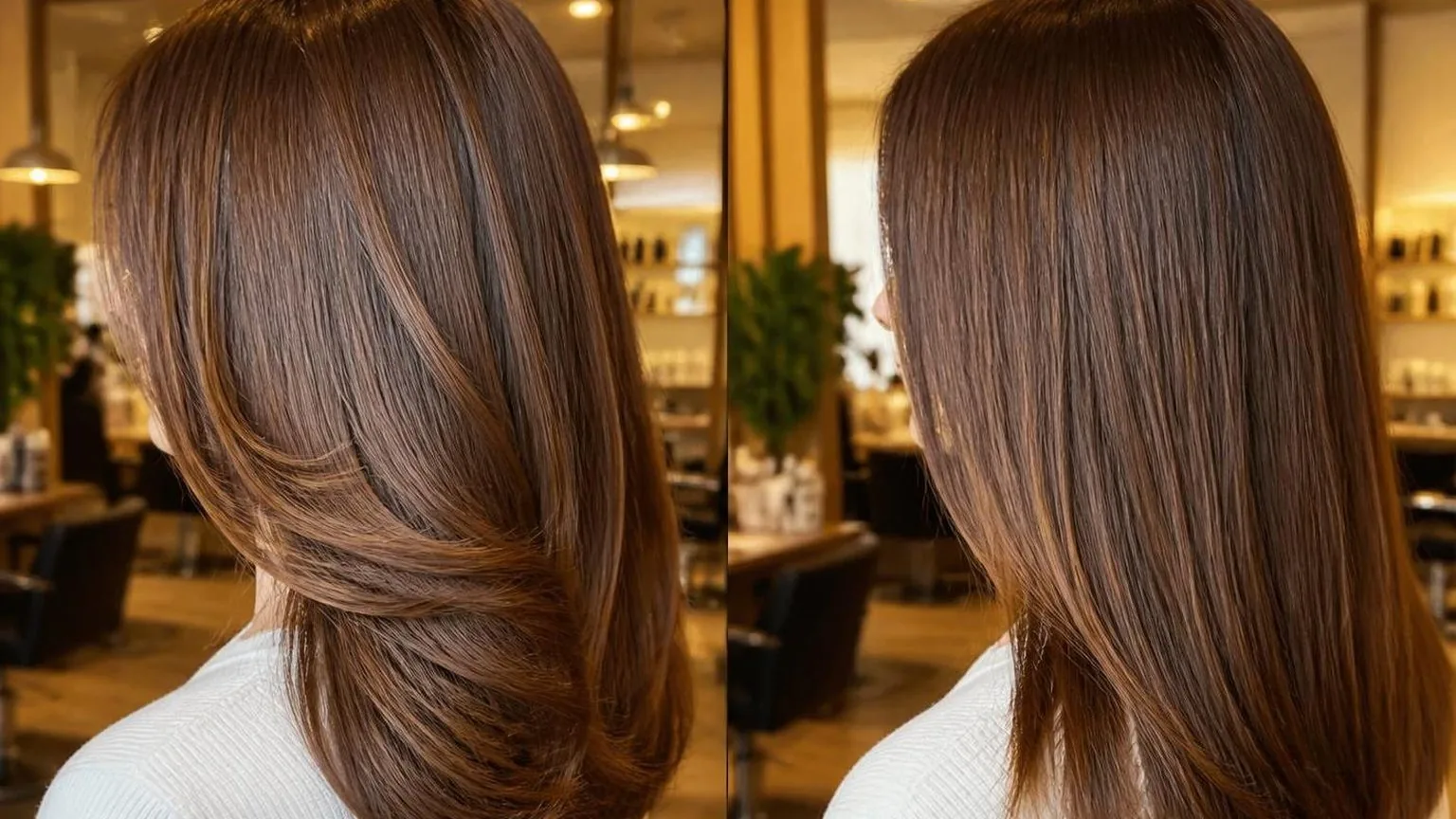 A stylist working through a sectioned blow dry, close-up, in natural daylight