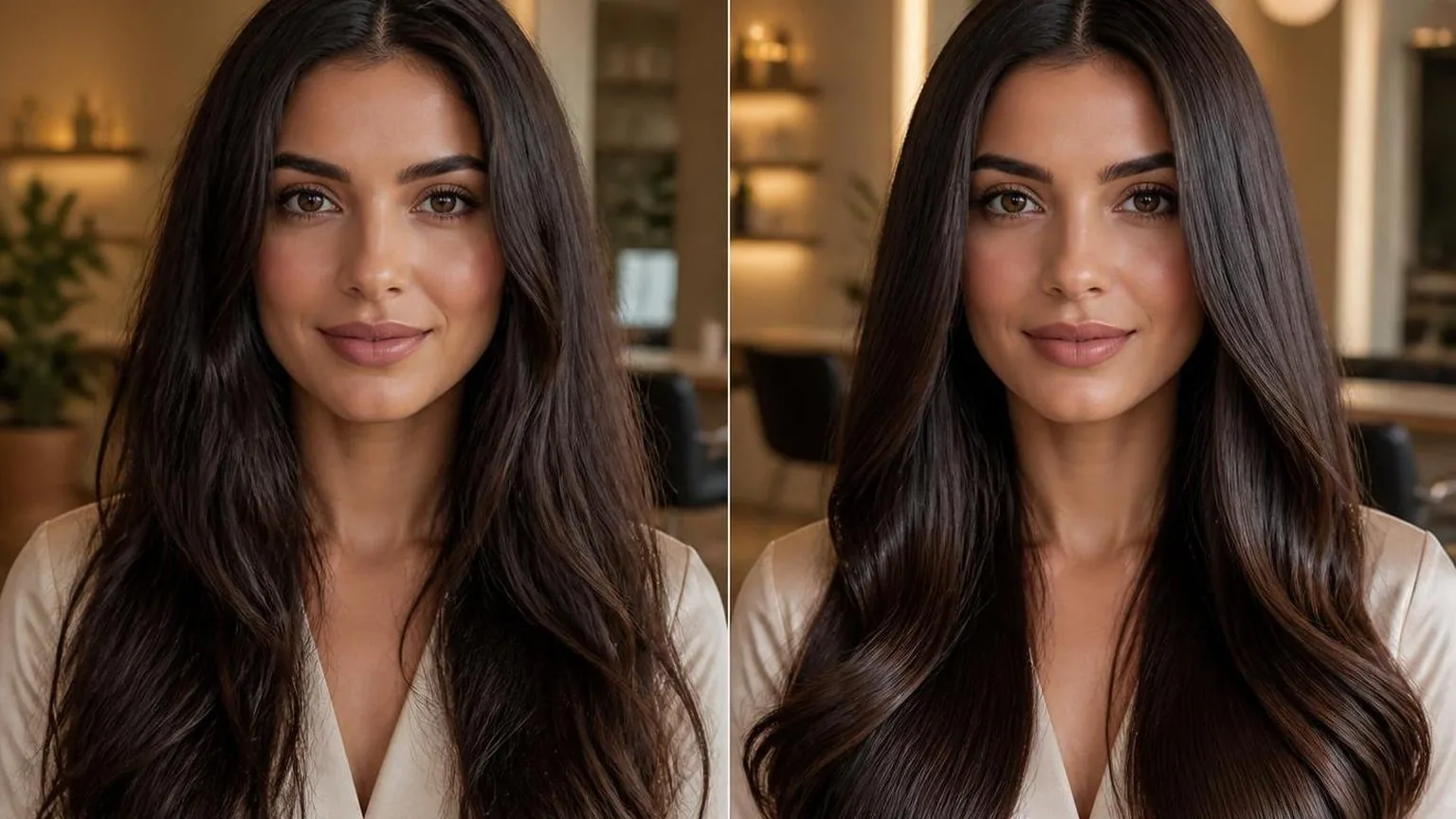 Clips holding sections apart on damp hair, overhead view, in natural daylight