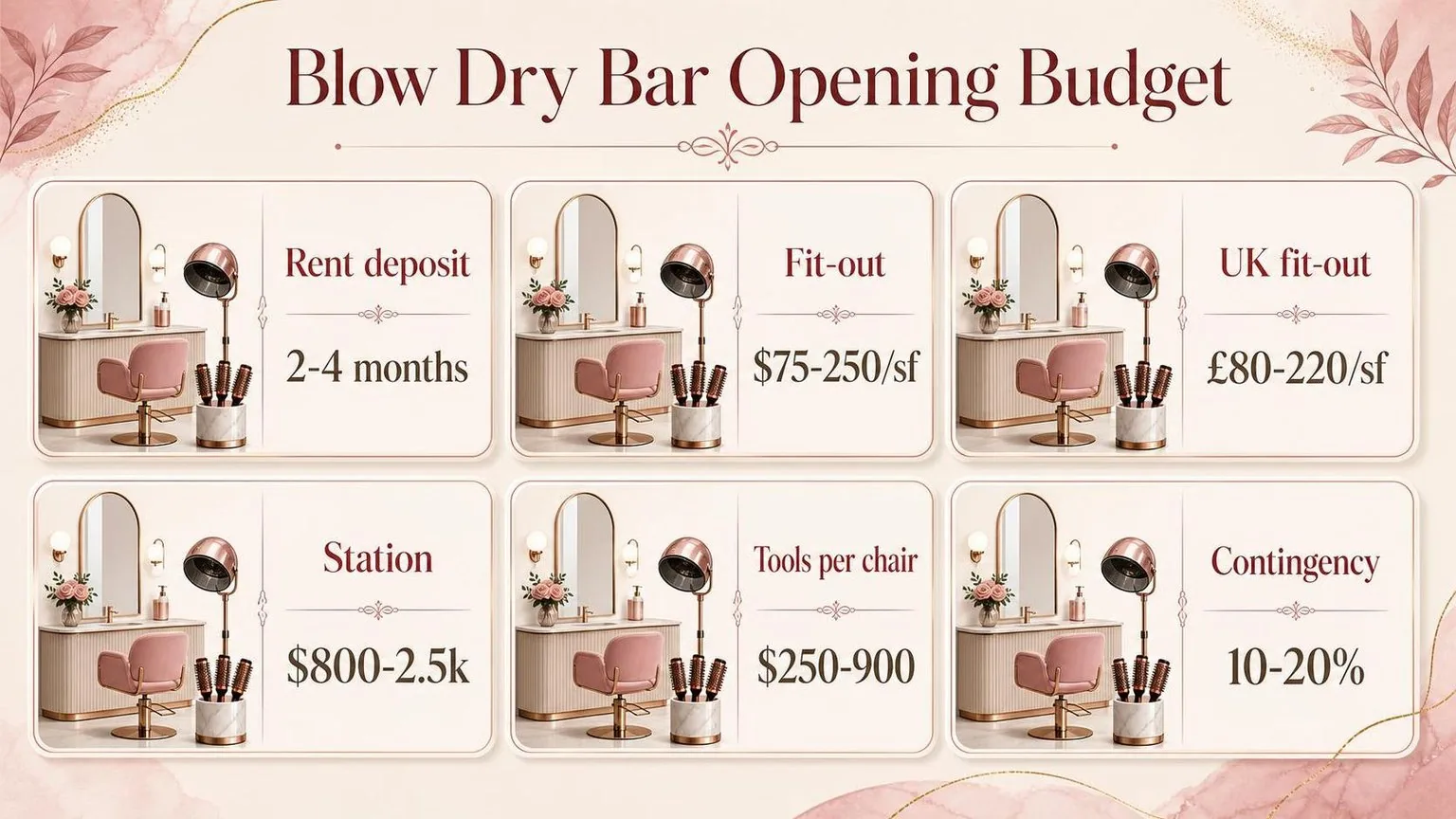 How much does it cost to open a blow dry bar — the figures side by side
