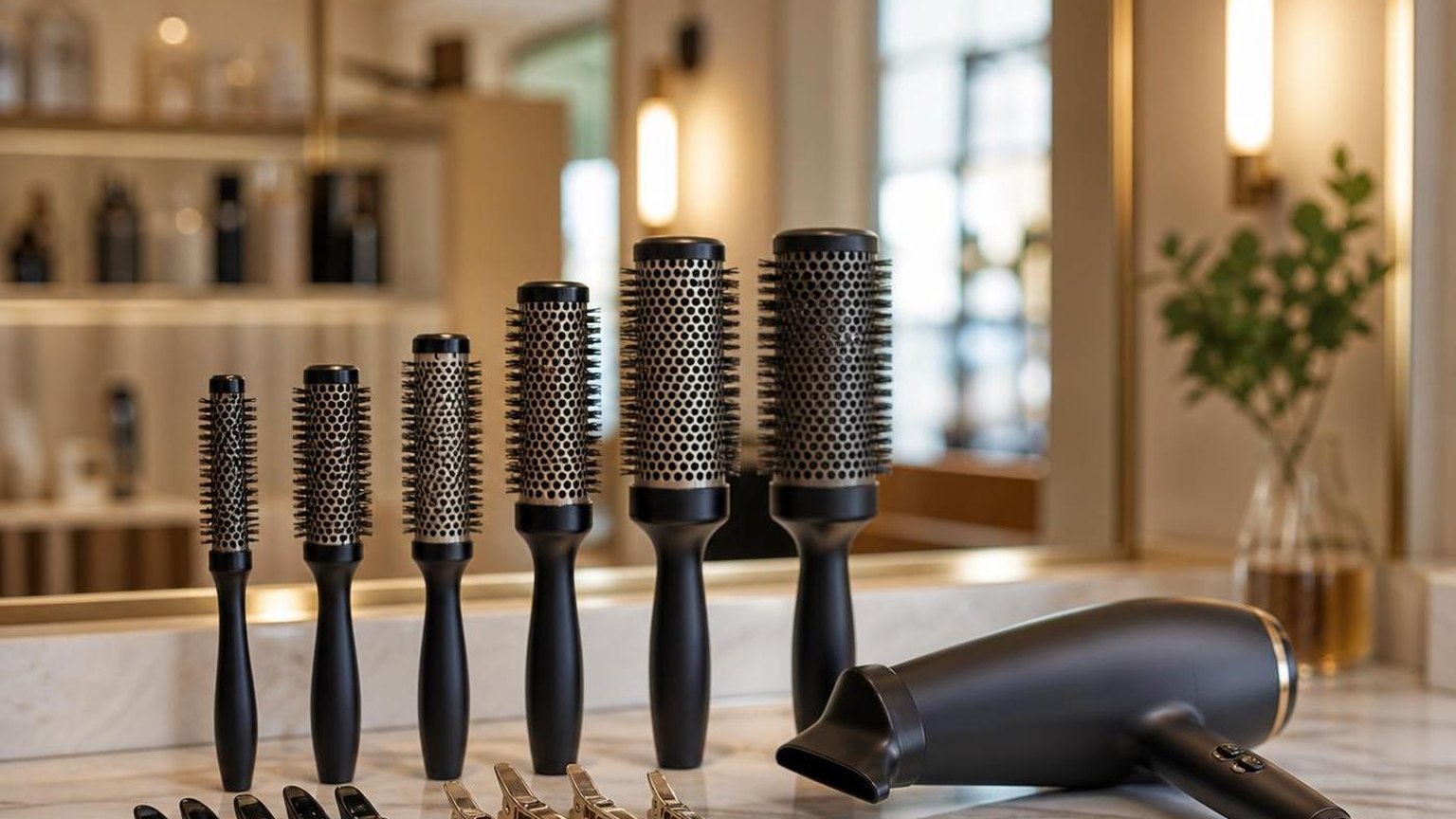 Round brush diameter, by hair length — shown step by step in this guide