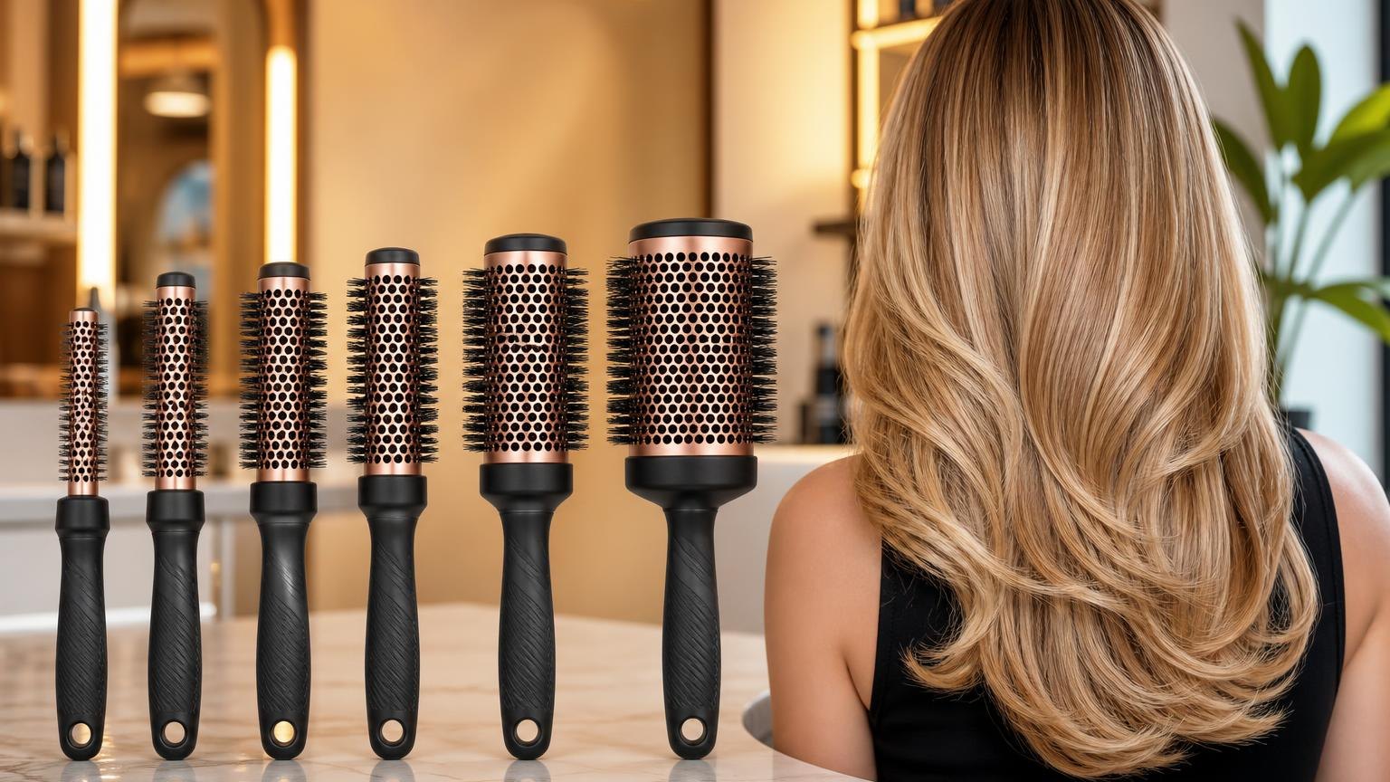 Round brush diameter, by hair length — shown step by step in this guide
