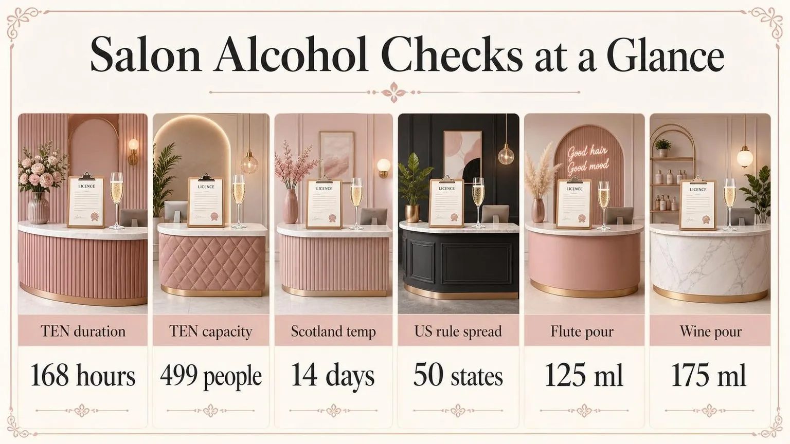 Salon Alcohol Checks at a Glance — the key figures from this guide at a glance