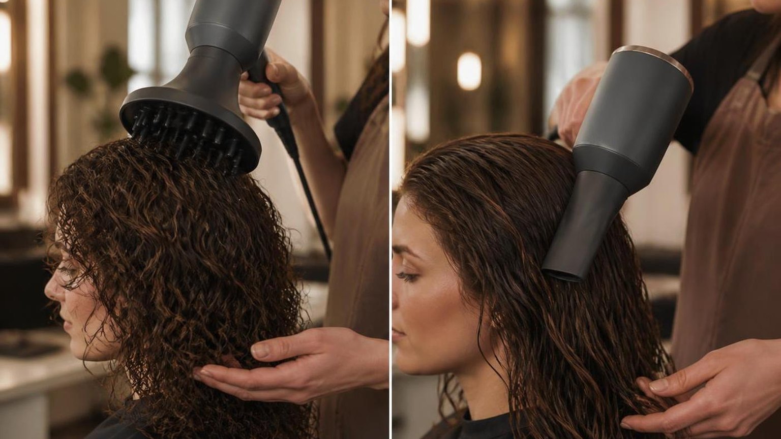 Clips holding sections apart on damp hair, overhead view, in natural daylight