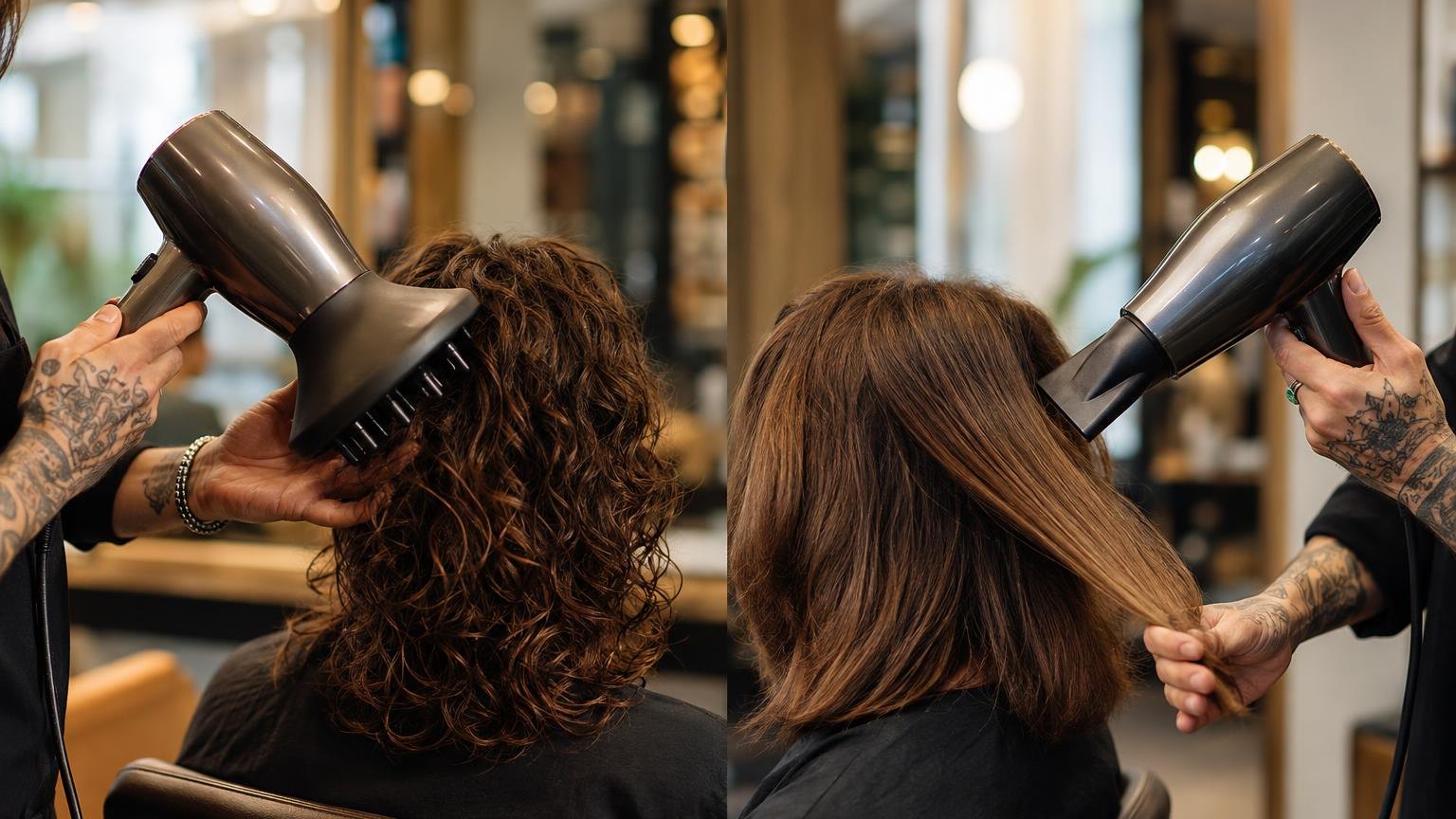 The finished blow dry from behind, movement in the lengths, shown close up