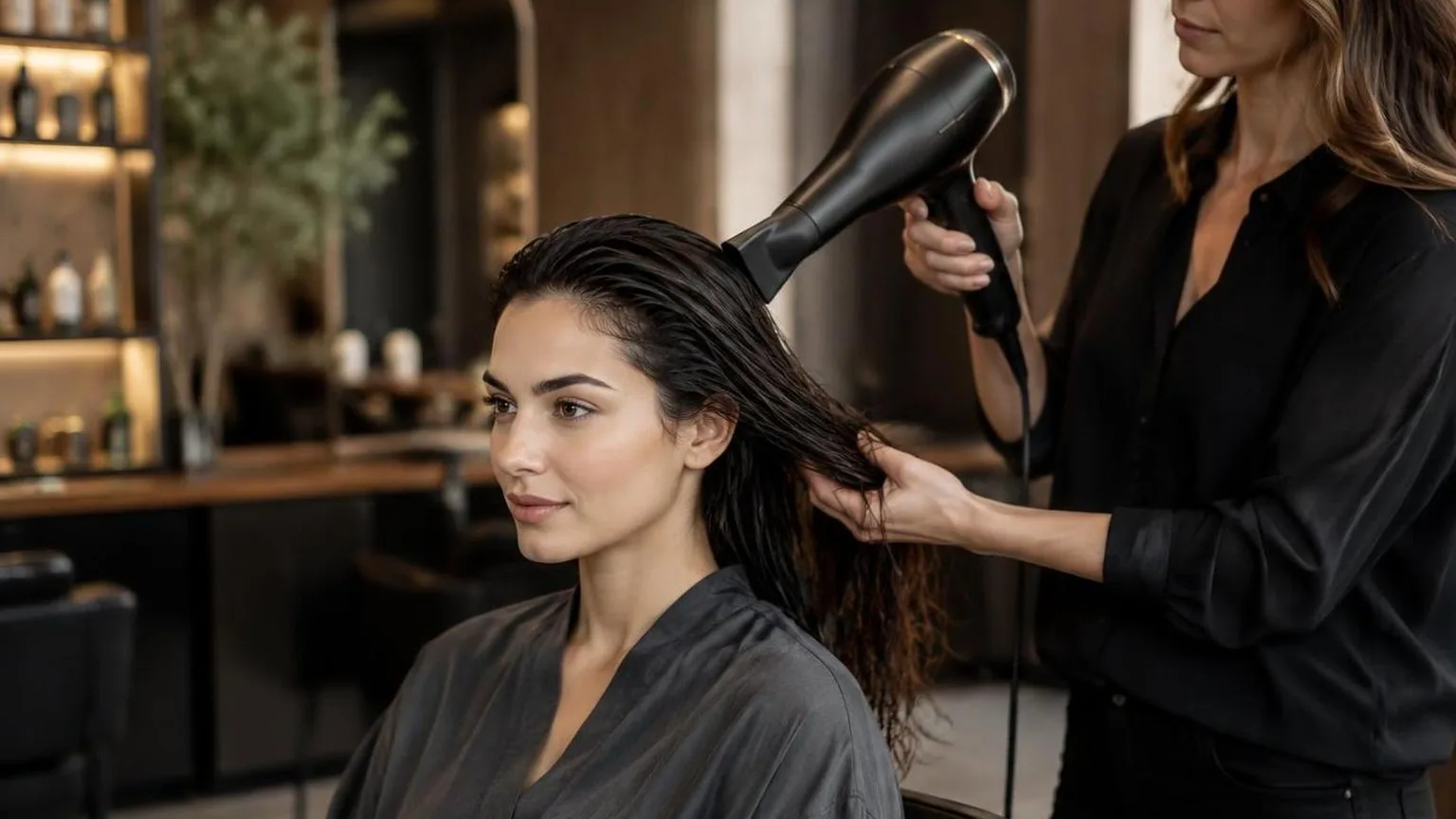 Step-by-step sectioning at the nape, close-up, in everyday salon practice