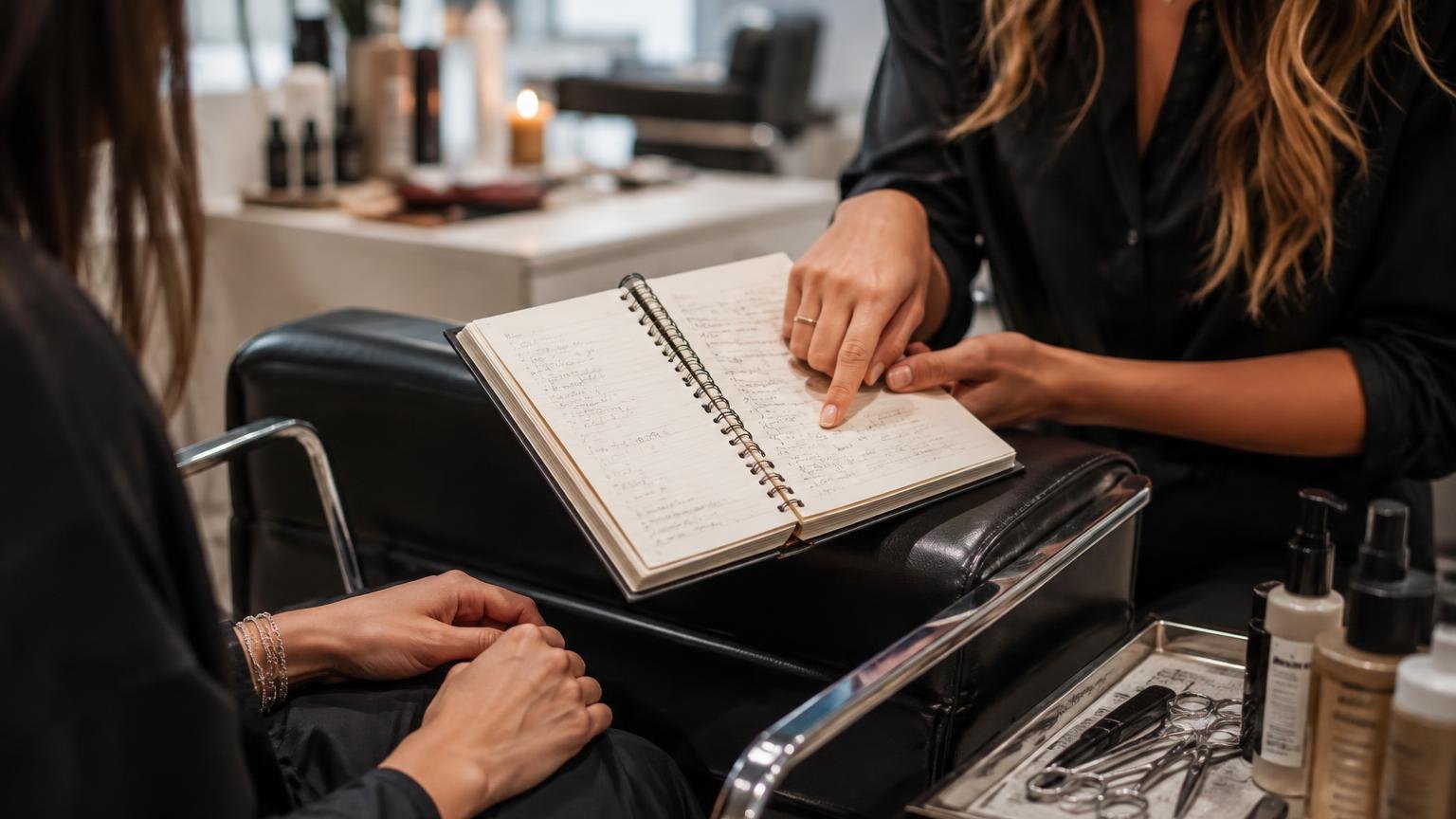 Step-by-step sectioning at the nape, close-up, in everyday salon practice