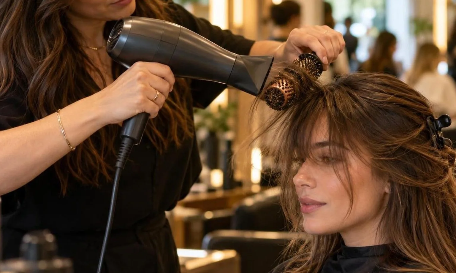 Blow drying a fringe so it sits flat