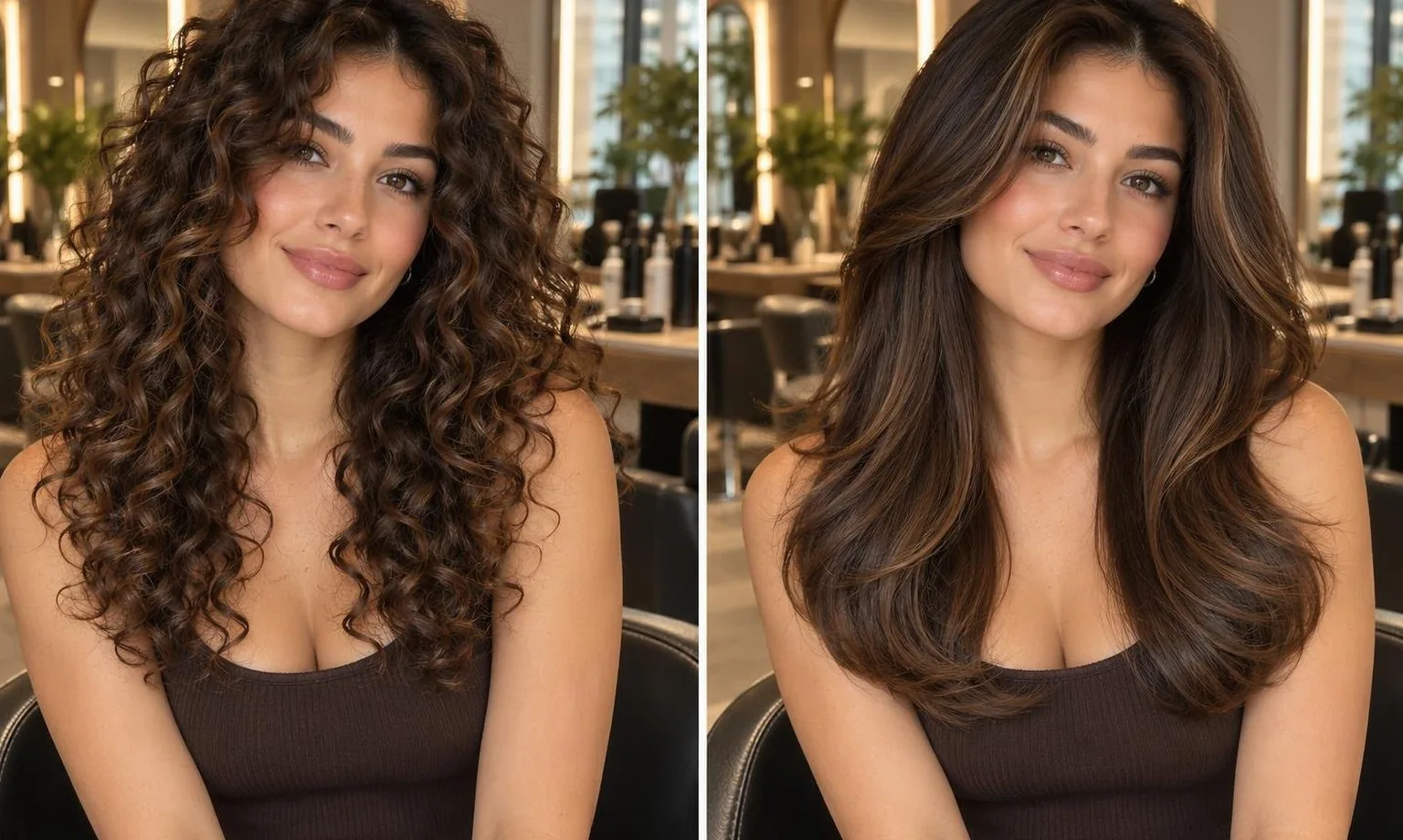 Side-by-side of two finishes on the same hair type, as it happens at the chair