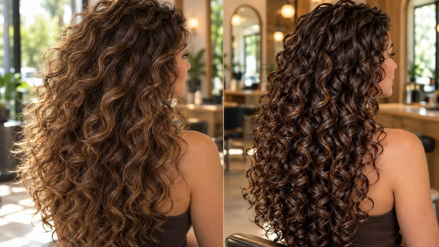 Side-by-side of two finishes on the same hair type, during a real blow dry