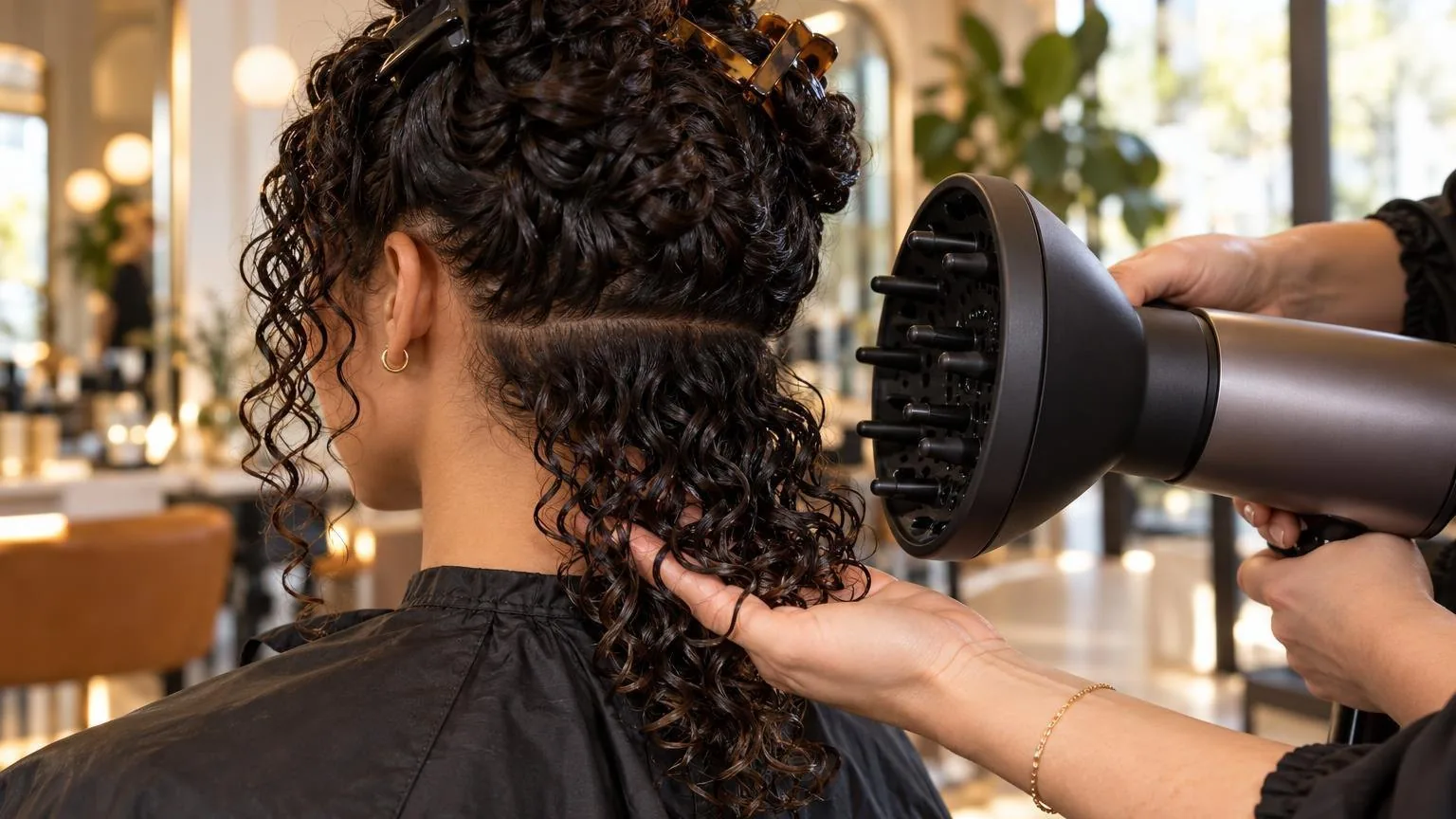 Step-by-step sectioning at the nape, close-up, in everyday salon practice