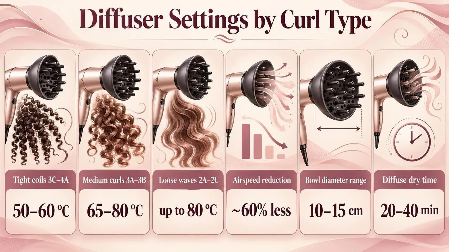 Diffuser Settings by Curl Type — the key figures from this guide at a glance