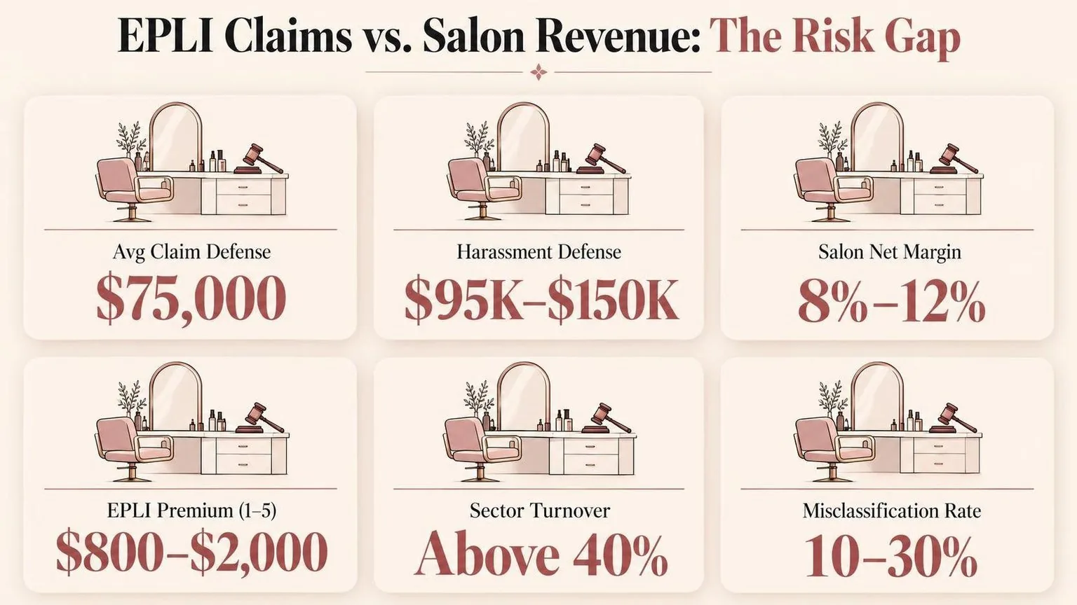 EPLI Claims vs. Salon Revenue: The Risk Gap — the key figures from this guide at a glance