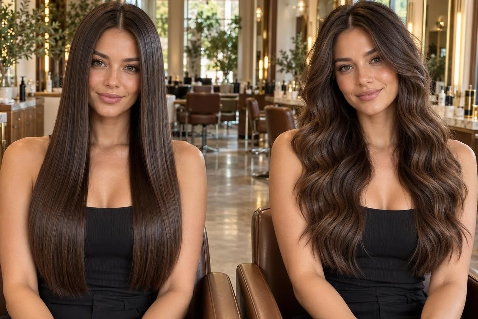 Side-by-side of two finishes on the same hair type, during a real blow dry