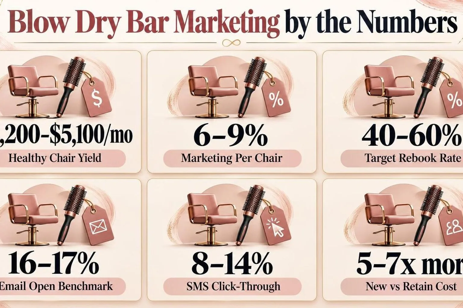 Blow Dry Bar Marketing by the Numbers — the key figures from this guide at a glance