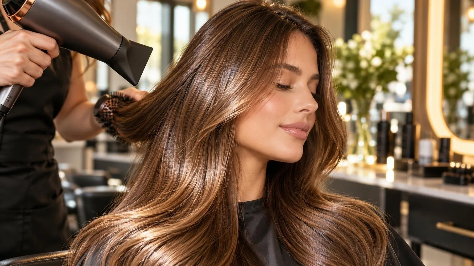 Close-up of hair texture and shine under soft daylight, in everyday salon practice