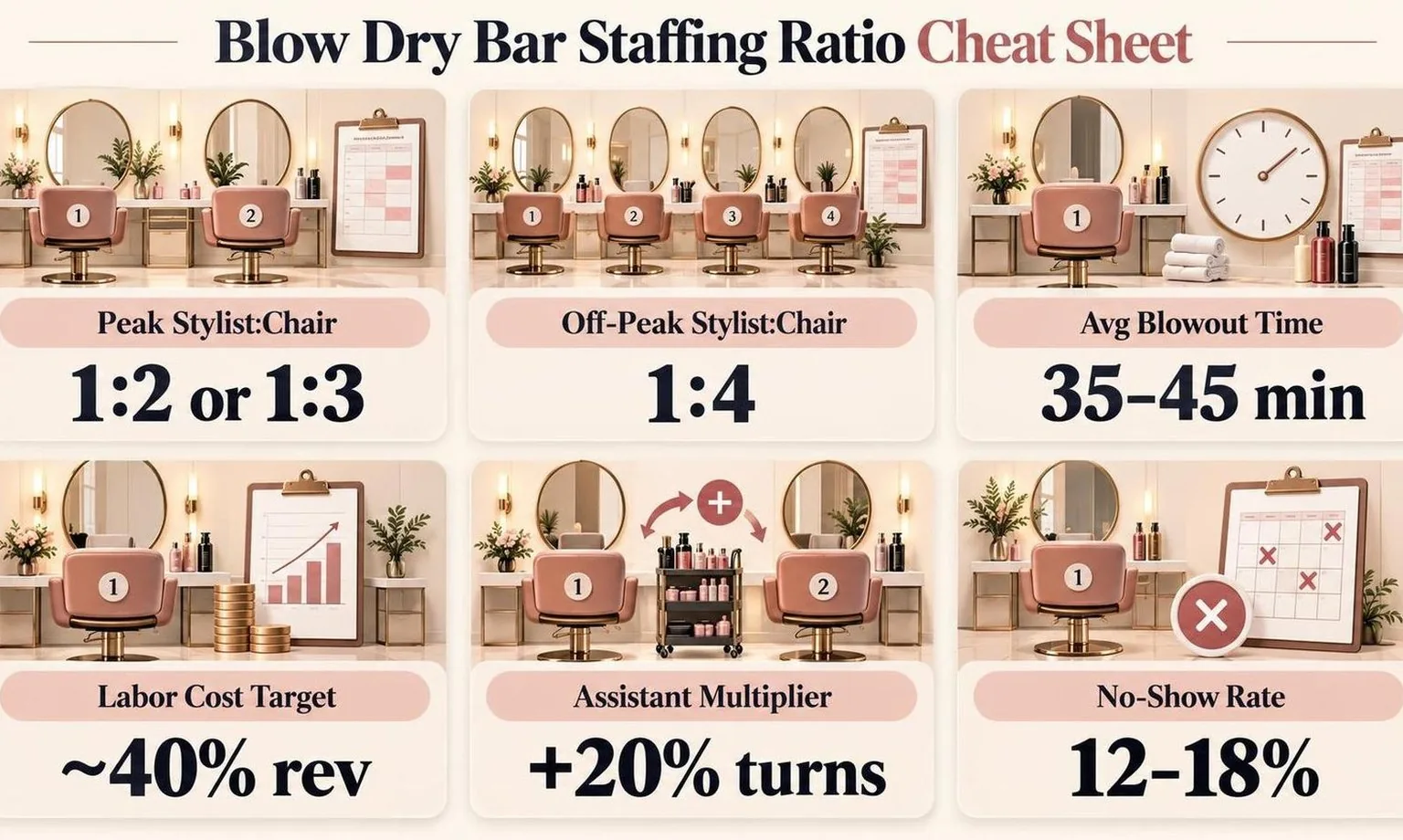 Blow Dry Bar Staffing Ratio Cheat Sheet — the key figures from this guide at a glance
