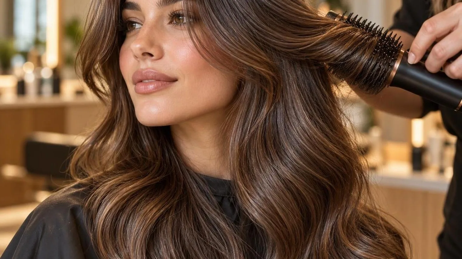 Close-up of hair texture and shine under soft daylight, during a real blow dry